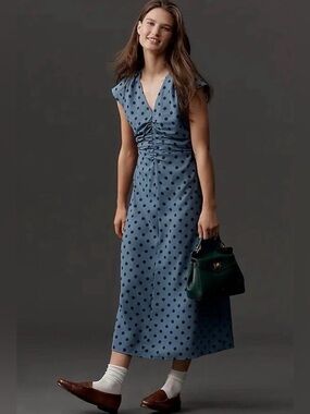 ISO Lisa Says Gah Felicity dress blue oxford polka dot - size medium or large